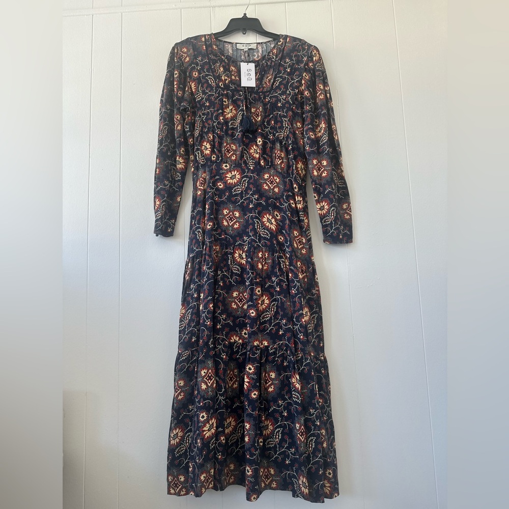 Sea New York Robina 3/4 Sleeve Maxi Long Dress Navy Floral Cottagecore Tassel - Picture 2 of 13